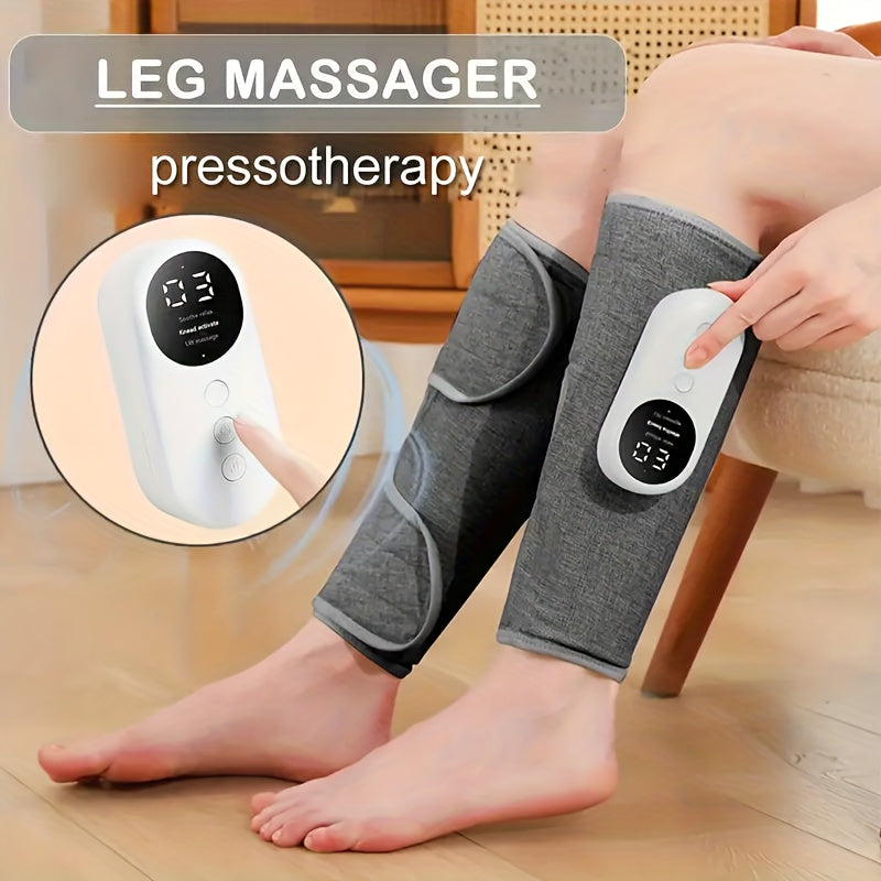 Single Gray Rechargeable Leg Massager with Listed Air Pressure and Automatic Kneading Wording, One-Piece Electric Device for Adult Personal Care Routines