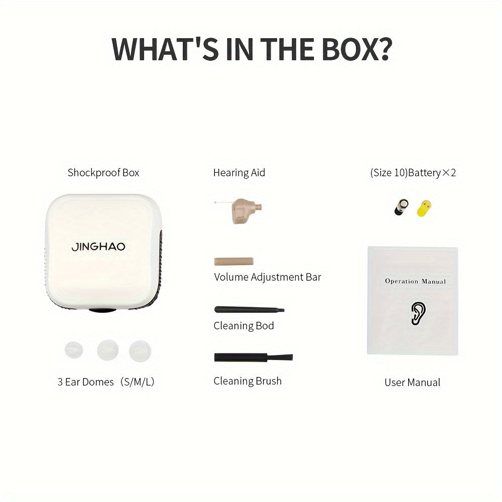 Battery-Powered Hearing Aid A10 with Compact Mini Amplifier Design and Three Listed Ear Tip Sizes, Non-Rechargeable 1pc or 2pcs Options for Adults