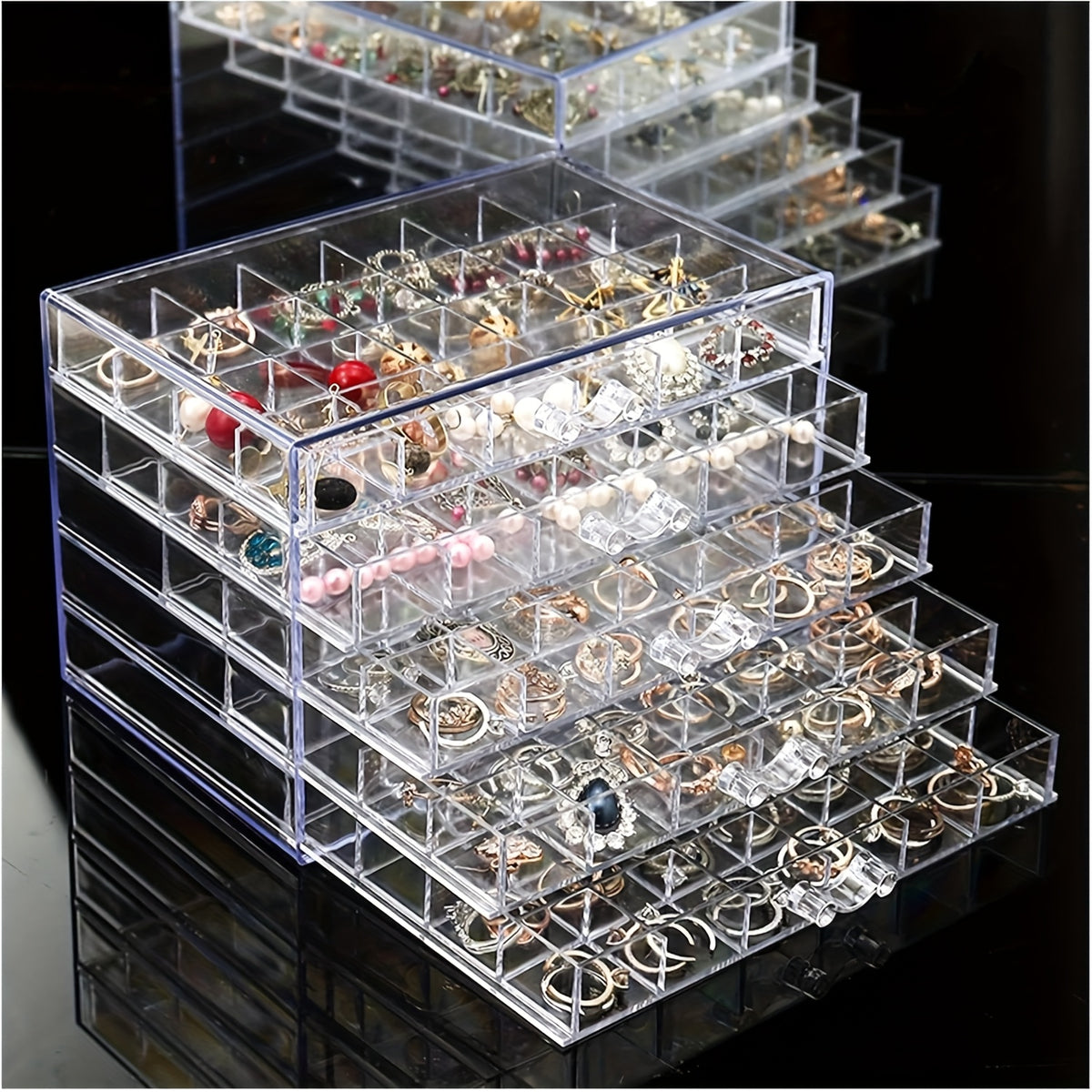 120-Compartment Jewelry Organizer Box with Five Clear Layers, Acrylic Storage for Earrings, Rings and Small Accessories on Bedroom Dressers and Vanities
