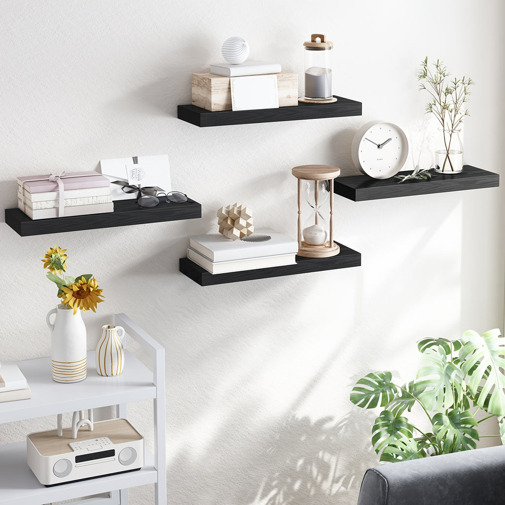 Rustic Wood Floating Shelves by TOMNK with Listed 15.8-Inch Size, Four or Eight-Piece Wall Shelf Sets for Bedroom, Living Room and Kitchen Storage Displays