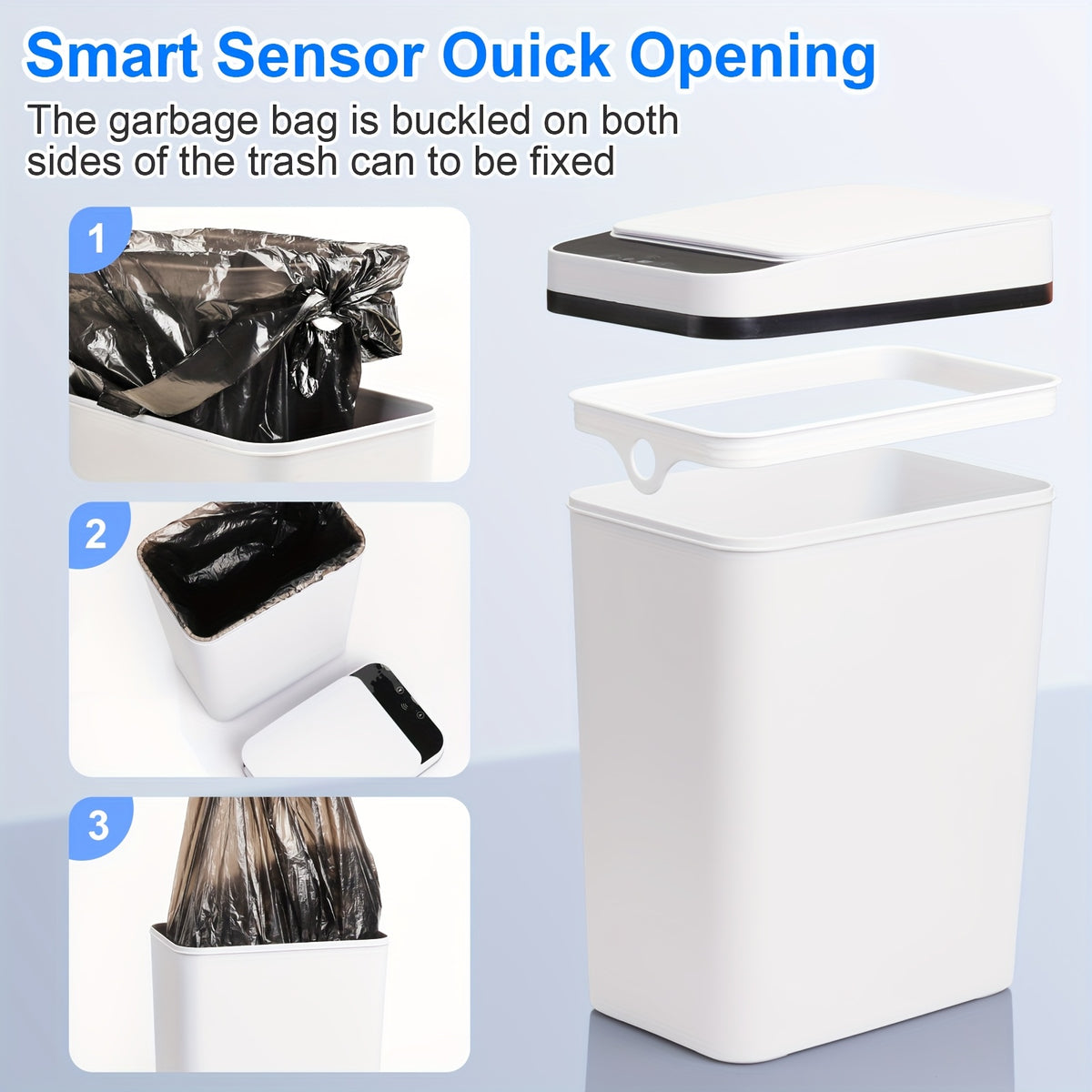 Touchless Bathroom Trash Can Set of 2, 4-Gallon and 2.8-Gallon Slim Motion Sensor Bins with Lids for Bedroom, Office and Living Room