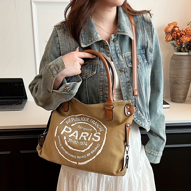 Tote Crossbody Shoulder Bag with Adjustable Strap, Brown with Black or Gray with Black Options for Everyday Errands, Commuting and Casual Outfit Styling