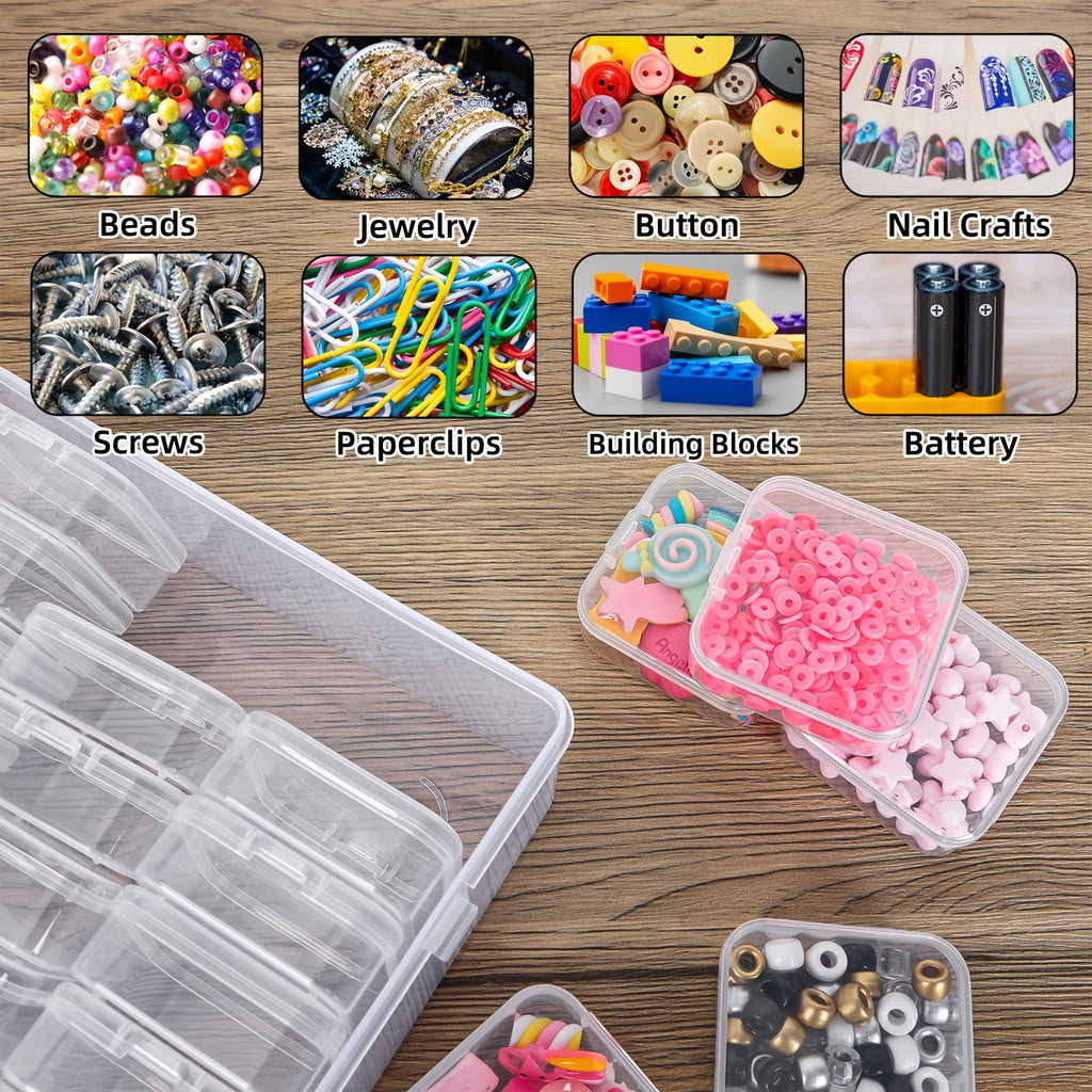 90-Slot Bead Storage Set by TOMNK, Three Clear Stackable Plastic Organizer Boxes with 30 Compartments Each for Jewelry-Making Supplies, DIY Crafts and Small Accessories