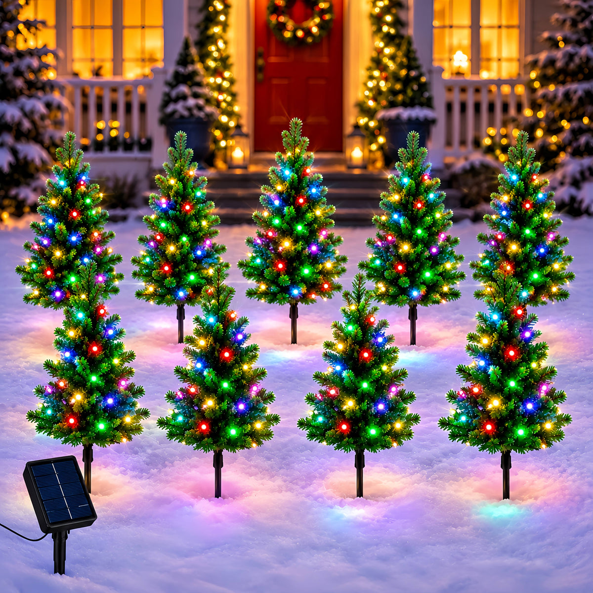 Solar Christmas Tree Stake Lights with DIY Branch Shaping and Separate Multicolor String, LDSDS-LD-5 or LDSDS-LD-10 Model Options for Garden Holiday Displays