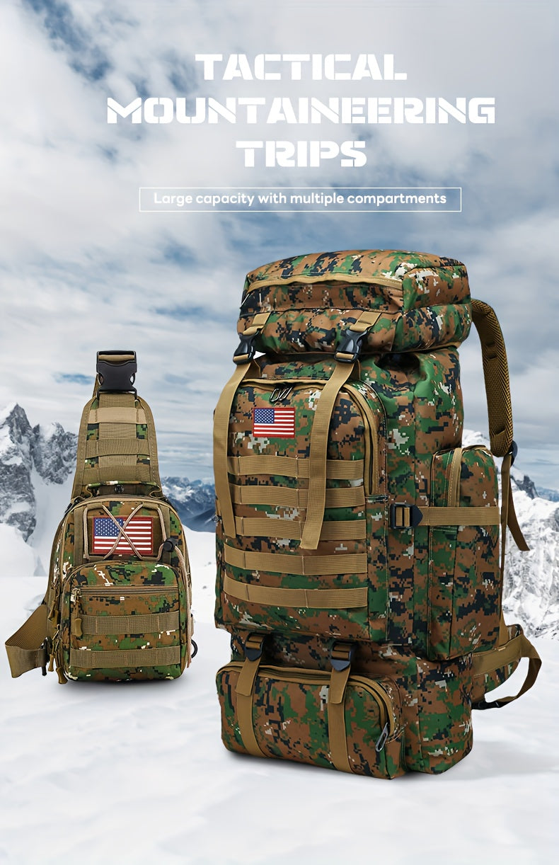 MOLLE Tactical Hiking Backpack with Multiple Compartments, Listed Two-Piece Set for Outdoor Gear Organization, Camping, Trekking and Adventure Travel
