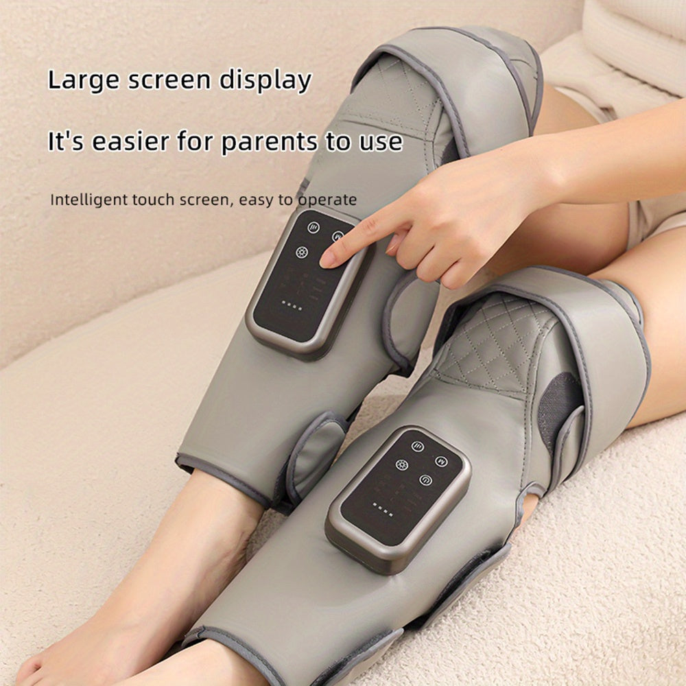 Light Gray Cordless Knee and Leg Massager with Listed Air Compression, Three Modes and Intensities, Knee-Only Heat and 20-Minute Auto-Off, Cable and Manual