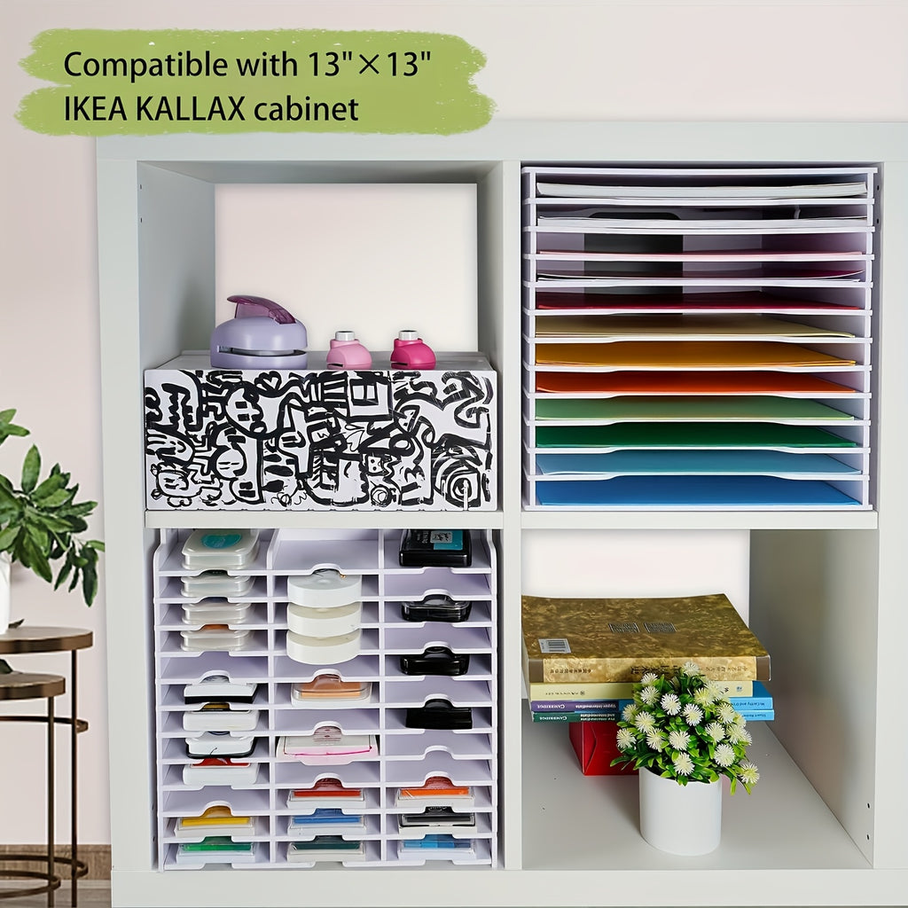 Scrapbook Paper Organizer with 12-Tier Desktop File Sorter Design, White 17.5 × 15.6-Inch Option for Home Office Paper Sorting and Craft Room Storage