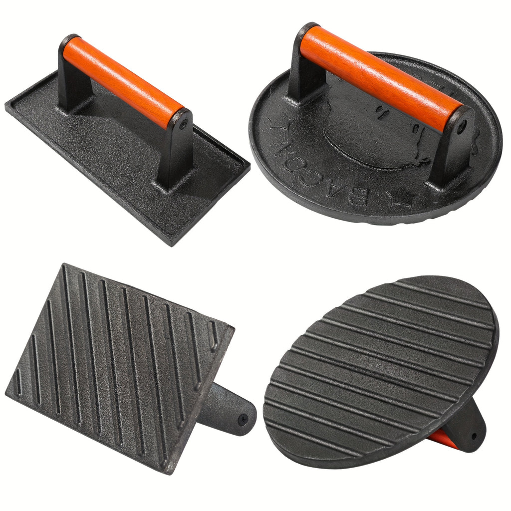 Cast Iron Bacon Press by Vivicreate, Round Heavy-Duty Grill and Meat Press for Bacon, Steak and Toasted Sandwiches, Kitchen and Outdoor Cooking Tool