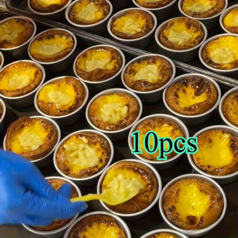 Mini Round Cake Mold Set of Ten with Listed 2-Inch Size, Removable Bottoms and Nonstick Aluminum Alloy Design for Cheesecakes, Egg Tarts and Party Baking