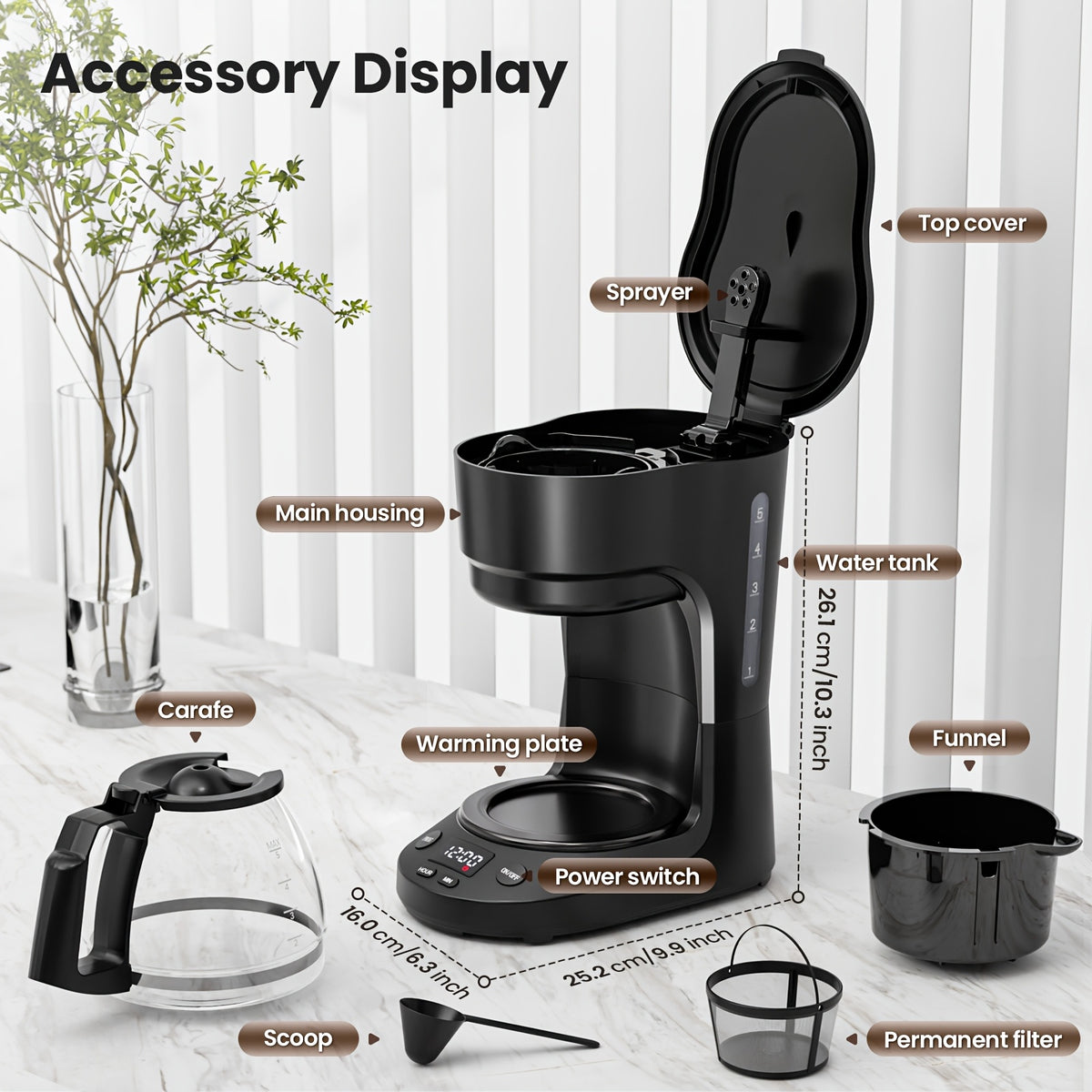 K-Cup Compatible Coffee Maker with Programmable Brewing, Black 2-in-1 Pod and Ground Coffee Brewer with Washable Filter, Keep-Warm and Self-Cleaning