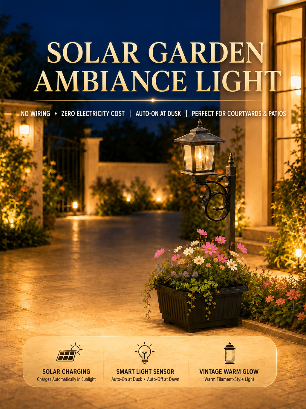 Solar Flower Pot Lights, Freestanding Garden Decor with Listed IP65 Rating in 2pcs or 1pc Black Options for Lawn and Courtyard Decorative Displays