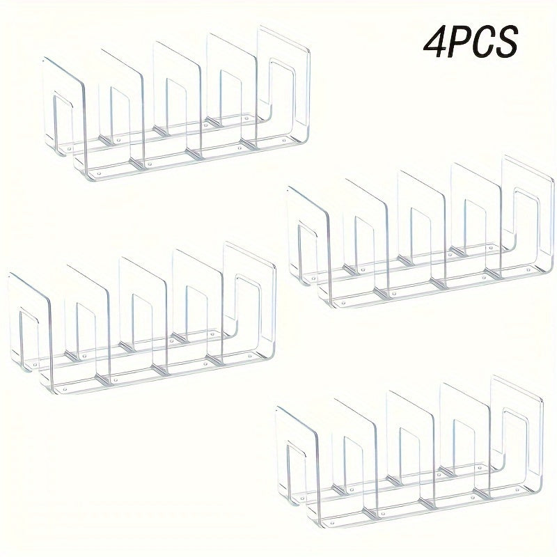 Acrylic Handbag Organizer with Four Listed Sections, Clear Desktop Purse Storage Rack for Compatible Bags, Books and Small Accessories with 4pcs Option