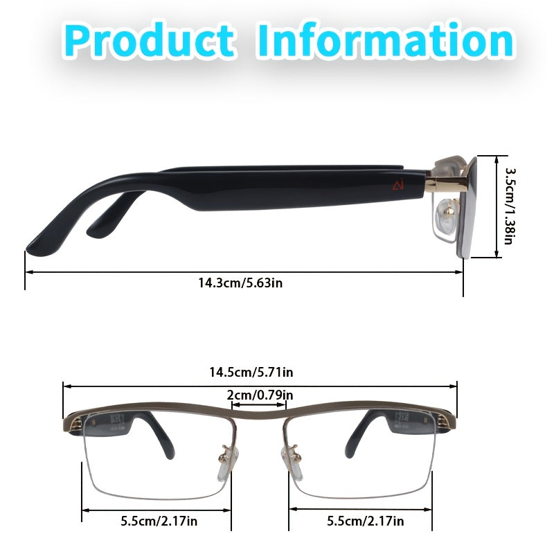 AI Audio Translation Glasses with Listed Microphone, Speaker, Music and Call Features, Full-Frame and Semi-Frame Style Options for Adult Travel and Office Conversations