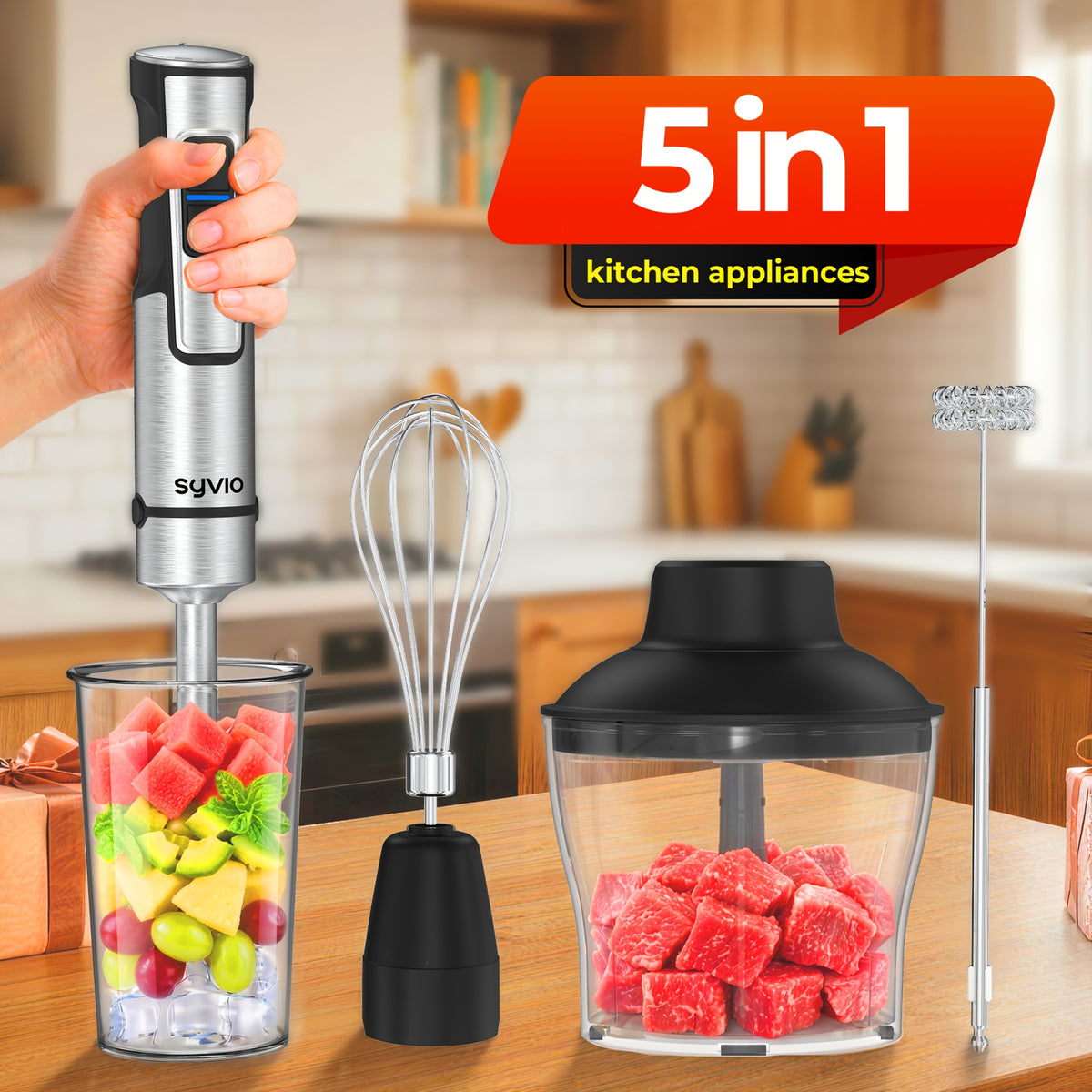 16-Speed Immersion Blender with Listed Max 1000W Motor, Stainless Steel Blade and 5-in-1 or 8-in-1 Model Options for Everyday Home Kitchen Food Preparation