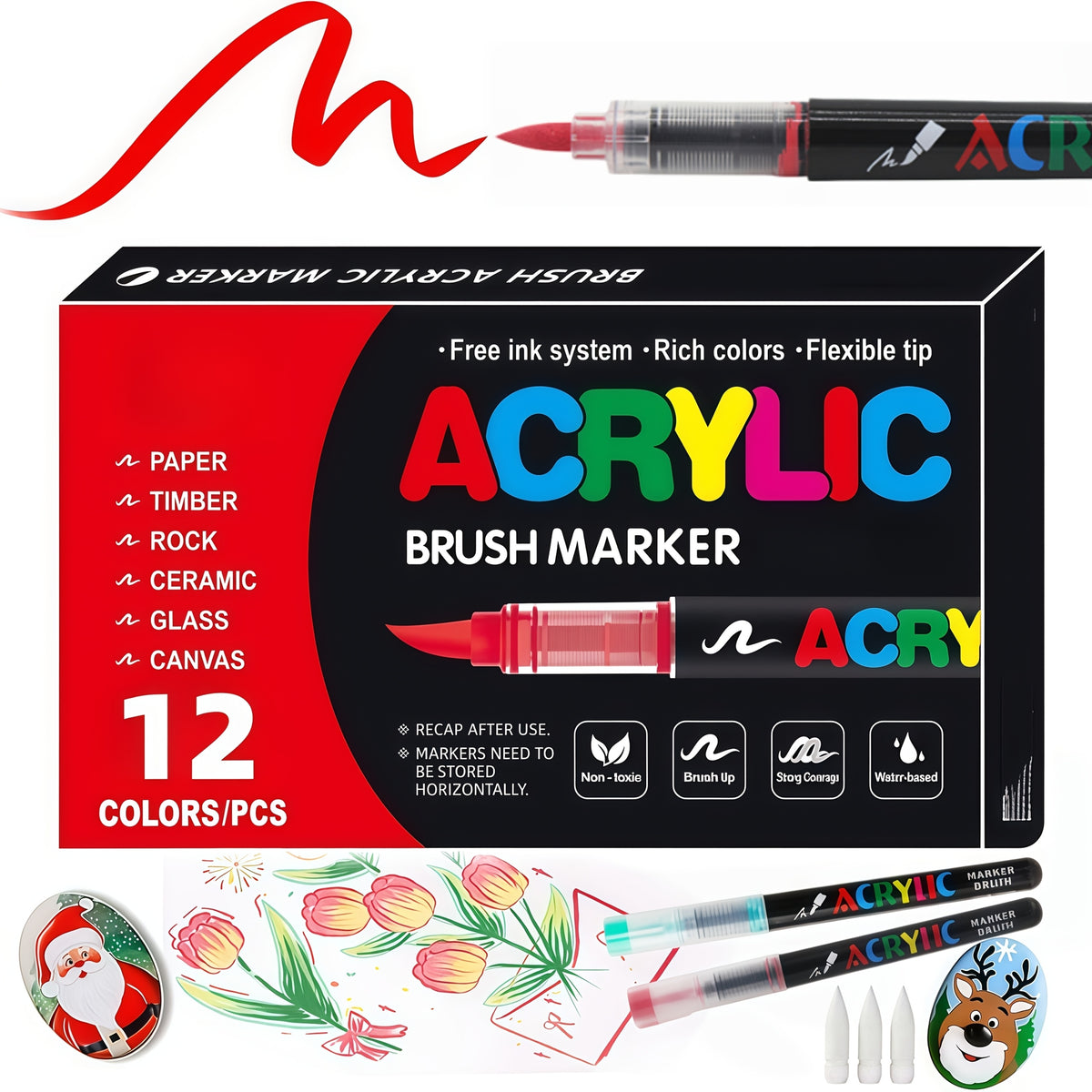Brush Tip Acrylic Paint Markers for Rock Painting, Wood, Canvas, Glass and DIY Crafts, Art Pen Set Options from 12 Pieces to a Listed 168-Color Selection