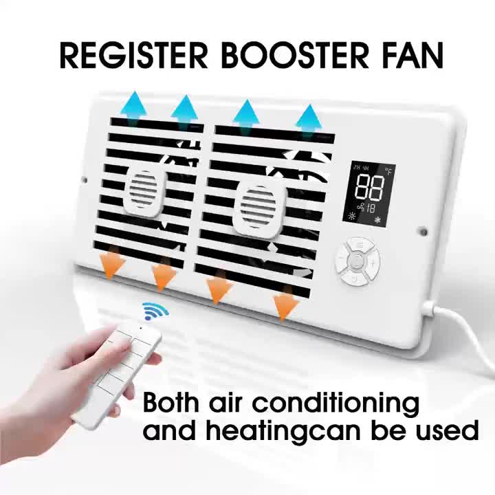 Register Booster Fan for Listed 4 x 10 Inch Vents, White Ten-Speed Airflow Device with Temperature-Sensing Automatic Control and Remote Wording for Compatible Home HVAC Registers