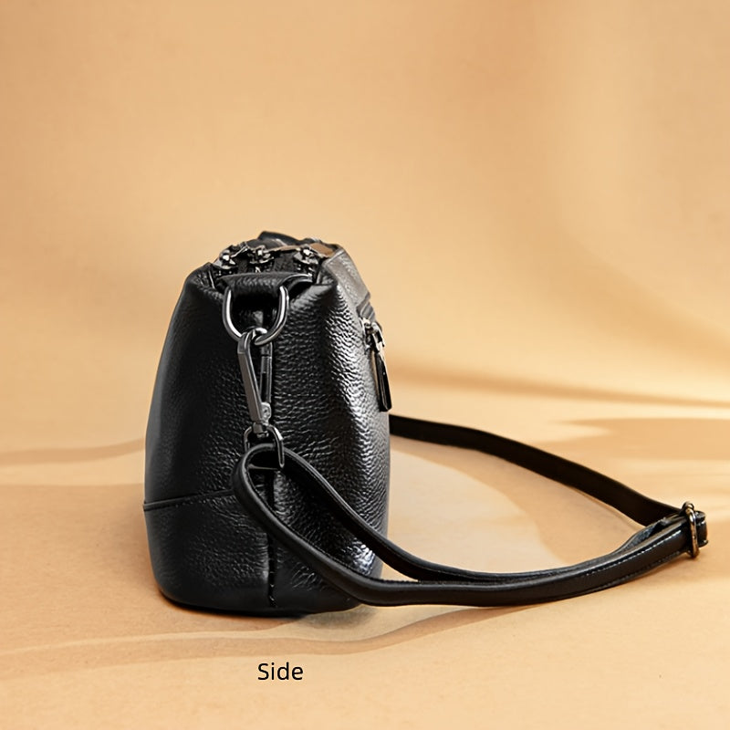 Womens Messenger and Backpack Style Bag with Zip Closure, Golden Accent and Shoulder Strap References, Black or Red with Listed 10.63-Inch Size for Everyday Outings