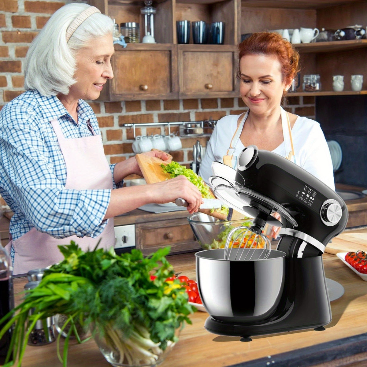 Electric Stand Mixer with Listed 350W Power, 12 Speeds and Pulse Button, Stainless Steel Bowl, Paddle, Dough Hook and Whisk in Grey, Black or Red for Home Baking