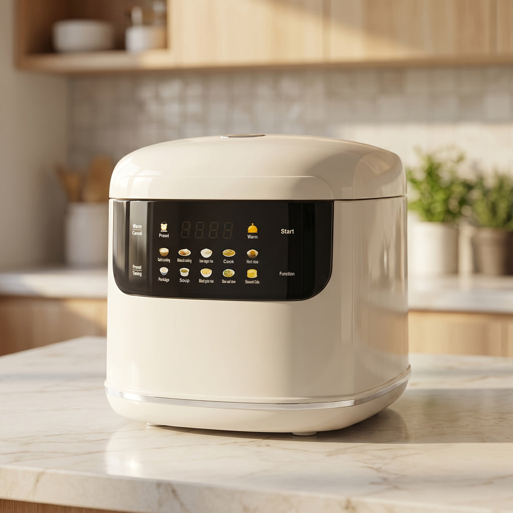 Small Rice Cooker 2L in White, Multifunctional Cooker with 12 Presets, Keep Warm and Delay Timer for Rice, Soup and Oatmeal, 1–3 People