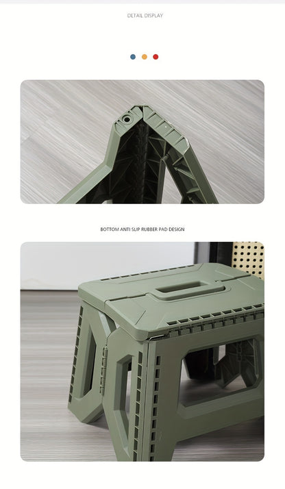Portable Folding Stool with Carry Handle, Single Square PP Plastic Collapsible Seat in Five Colors for Indoor Gatherings, Picnics and Fishing