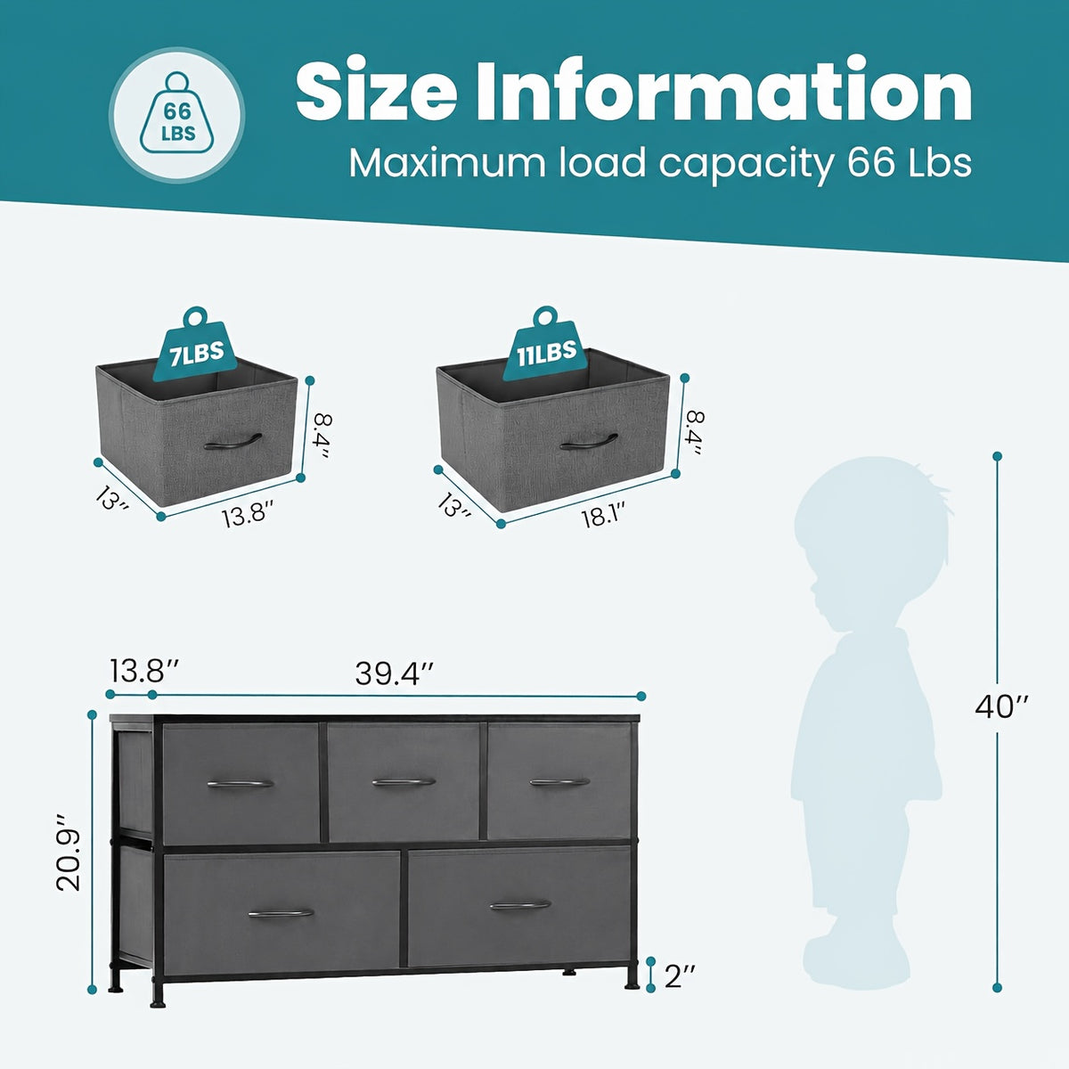 Multi-Drawer Fabric Storage Cabinet with Wooden Top, Four, Five, Seven or Eight Drawer Model Options for Closet, Entryway and Living Room Home Organization