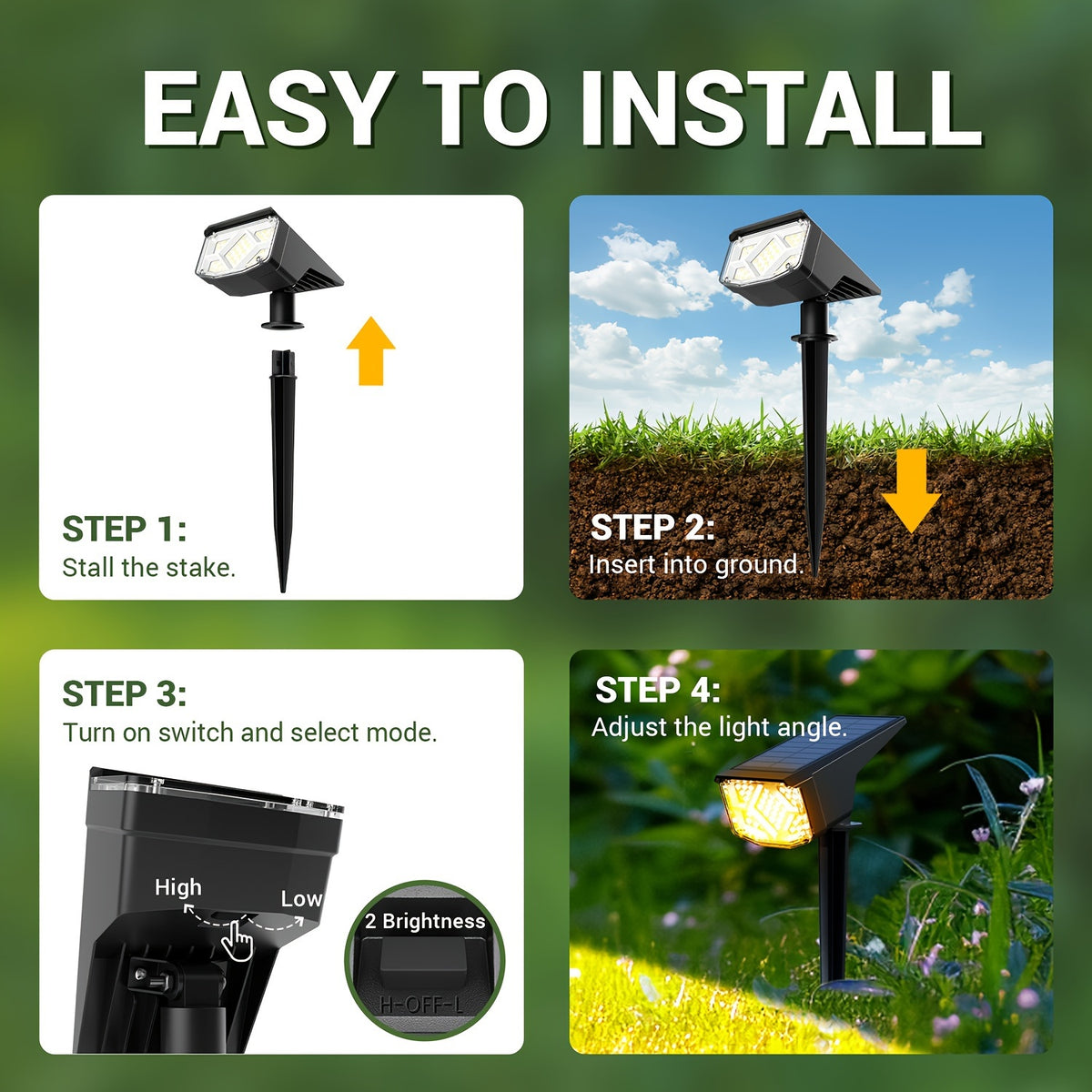 Solar Landscape Spotlights in Warm or Cool White, 4, 6 or 10 Pack Garden Accent Lights with Listed 38 LEDs and Three Modes for Pathway and Holiday Decor