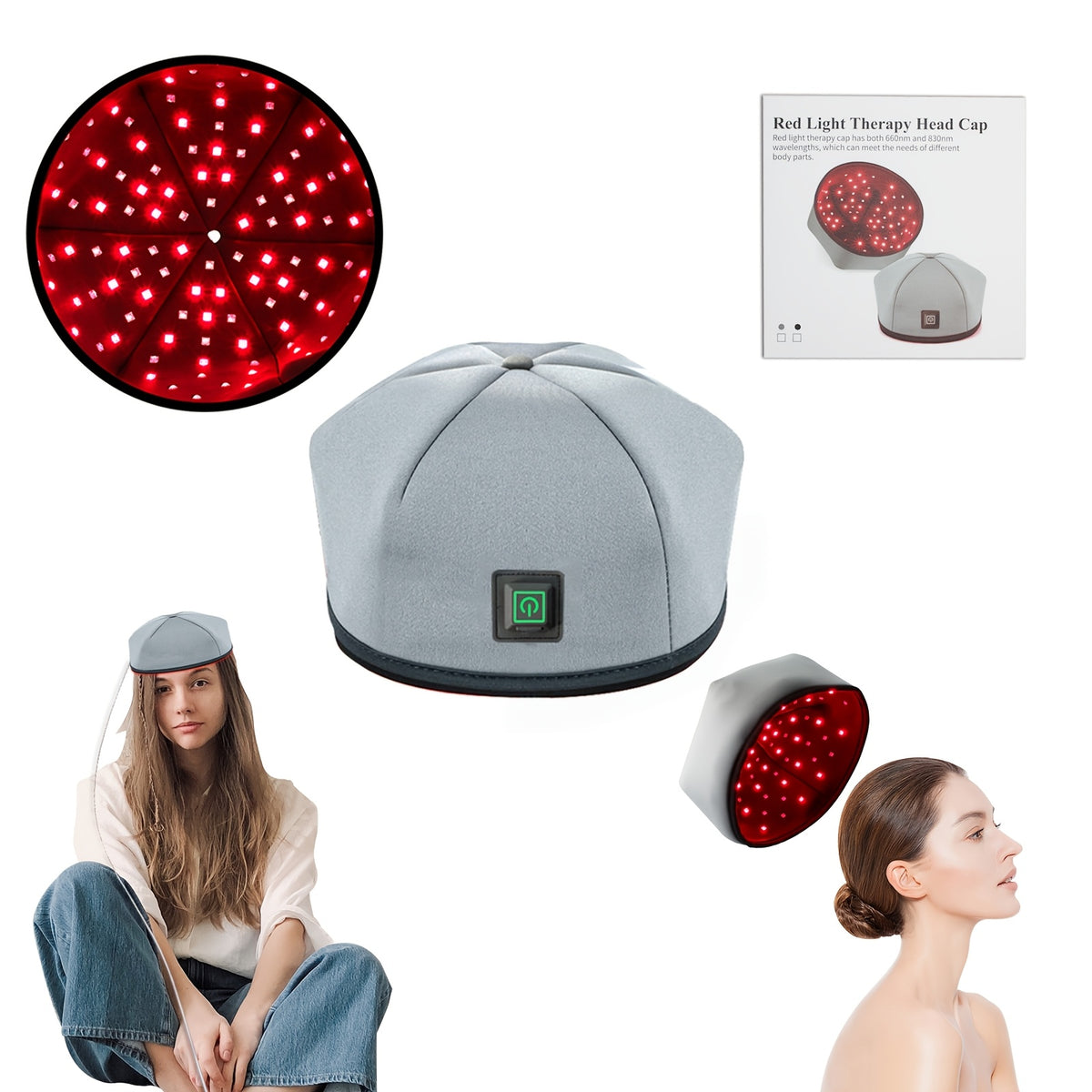 Red Light Therapy Cap with 120 LEDs, 660nm Red and 830nm Near-Infrared Light, Black or Gray Wearable Scalp Care Device for Adult Home Routines