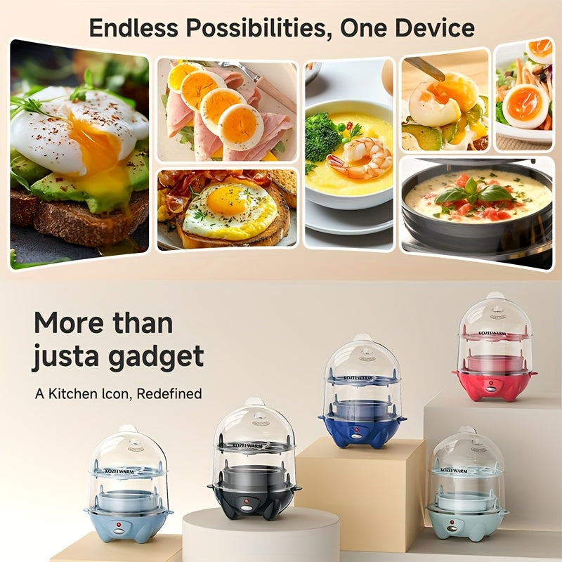 Black Egg Cooker Set with Automatic Shut-Off and Listed 7 or 14 Egg Capacity, One or Two Layer Options for Boiled Eggs, Steamed Vegetables and Omelets