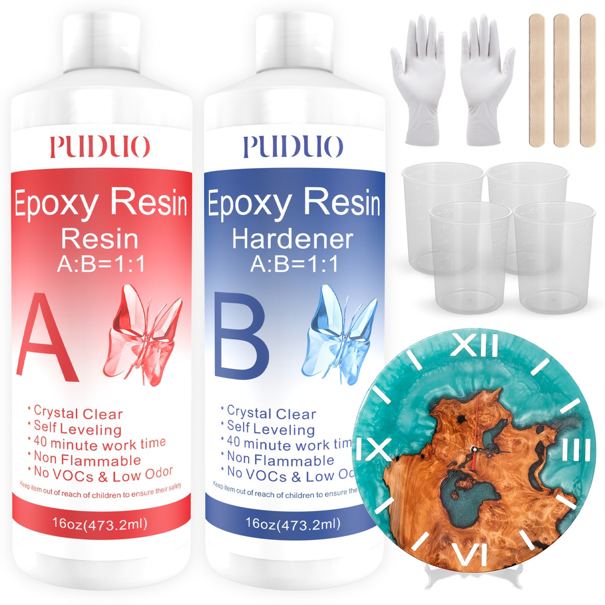 Two-Part Clear Epoxy Resin Kit, A/B Craft Resin in Listed 16oz, 32oz or 72oz Options for Adult Decorative Casting, Coating and Compatible Woodworking Projects