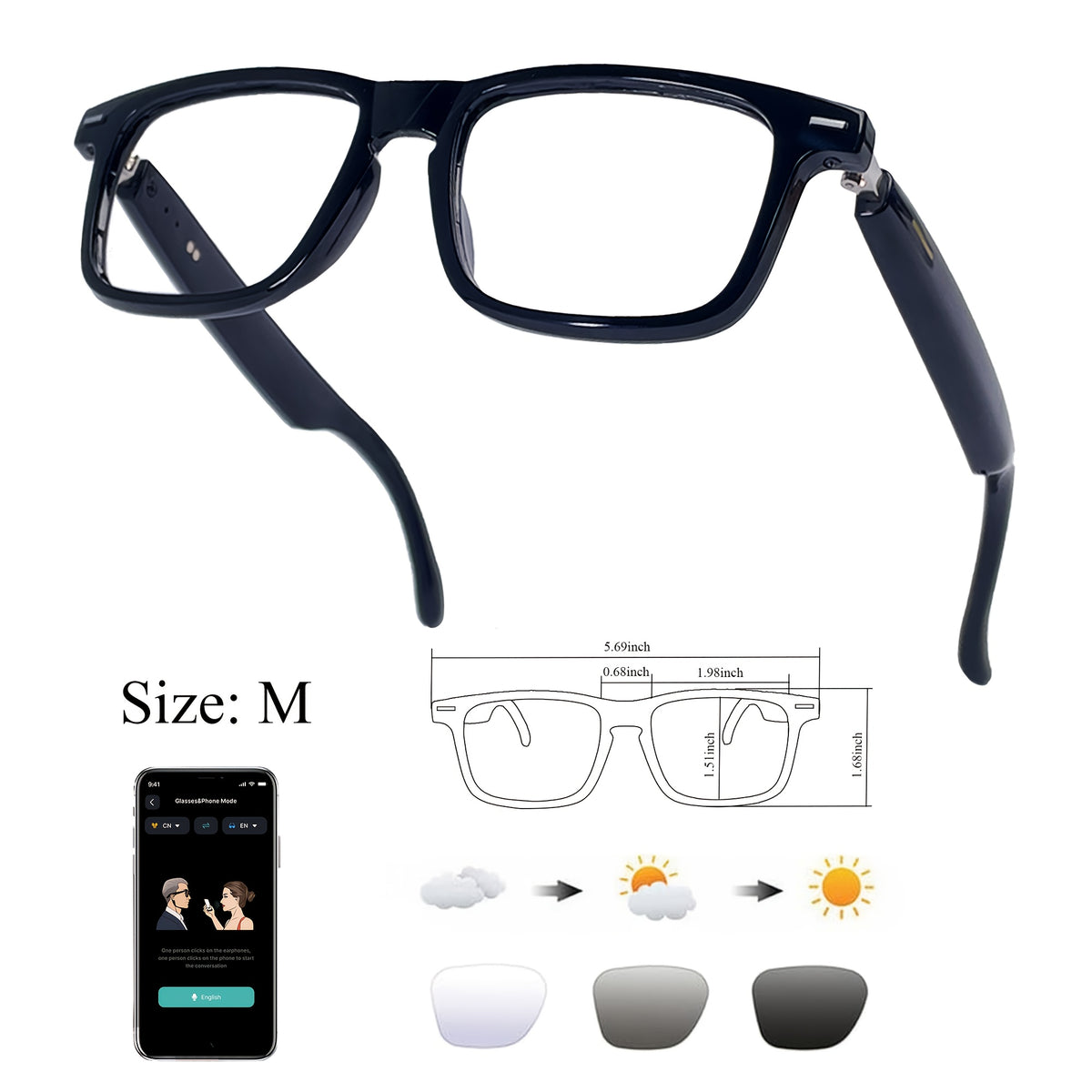 Conference Translation Glasses by OICIIDO with Listed 160-Language Recognition and Meeting Summaries, M02, KL and KO Model Options for Multilingual Discussions