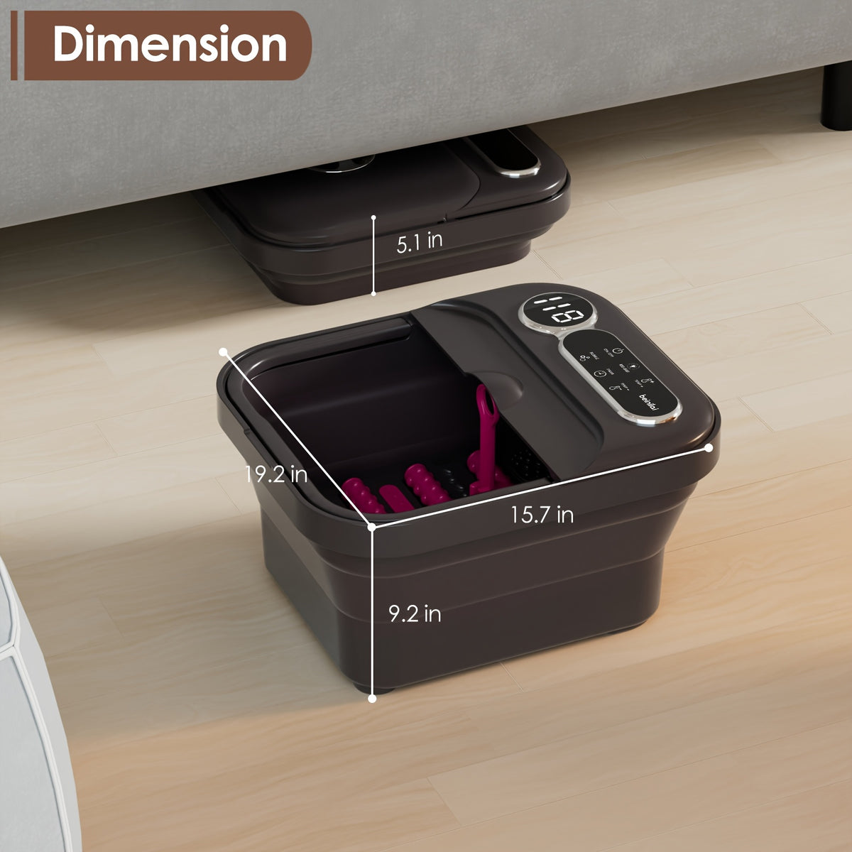 Foldable Heating Foot Spa Basin with Temperature Control, Massage Rollers, Bubbles and Pedicure Kit Wording, Portable or Rose Red Touch Model Options