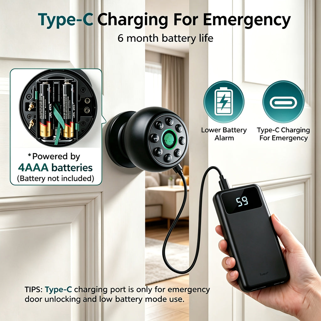 Aluminum Alloy Smart Door Lock with Listed App Key Access, Battery-Powered Wireless Design and Polished Finish, Black or Without Fingerprint Model Options