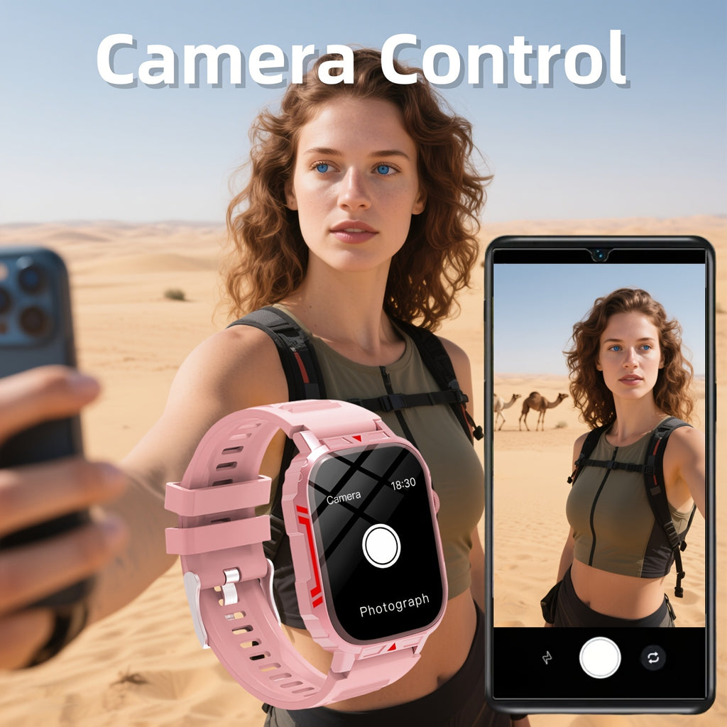 Fitness Smart Watch with 2.01-Inch Full Touchscreen, Pedometer, Call and Message Functions, Black or Pink Silicone and Steel Strap Options for Everyday Activity