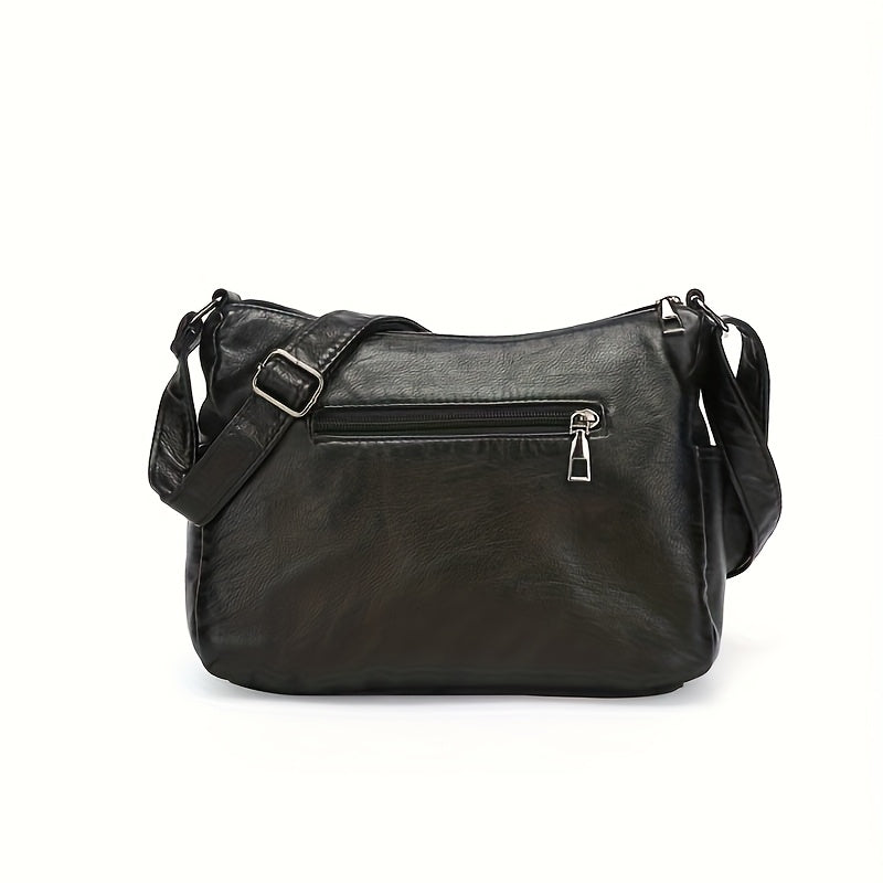 Multi-Pocket Vintage Crossbody Bag with Heart Decoration and Adjustable Shoulder Strap, Four Color Options in Grey, Black, Red or Brown for Casual Everyday Outfits