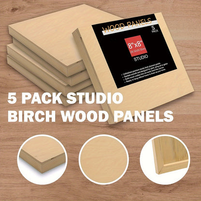 Cradled Wood Painting Panels Cupohus, Unfinished Wooden Art Boards in Five Size Options for Paint Pouring, DIY Crafts and Personalized Artwork Projects