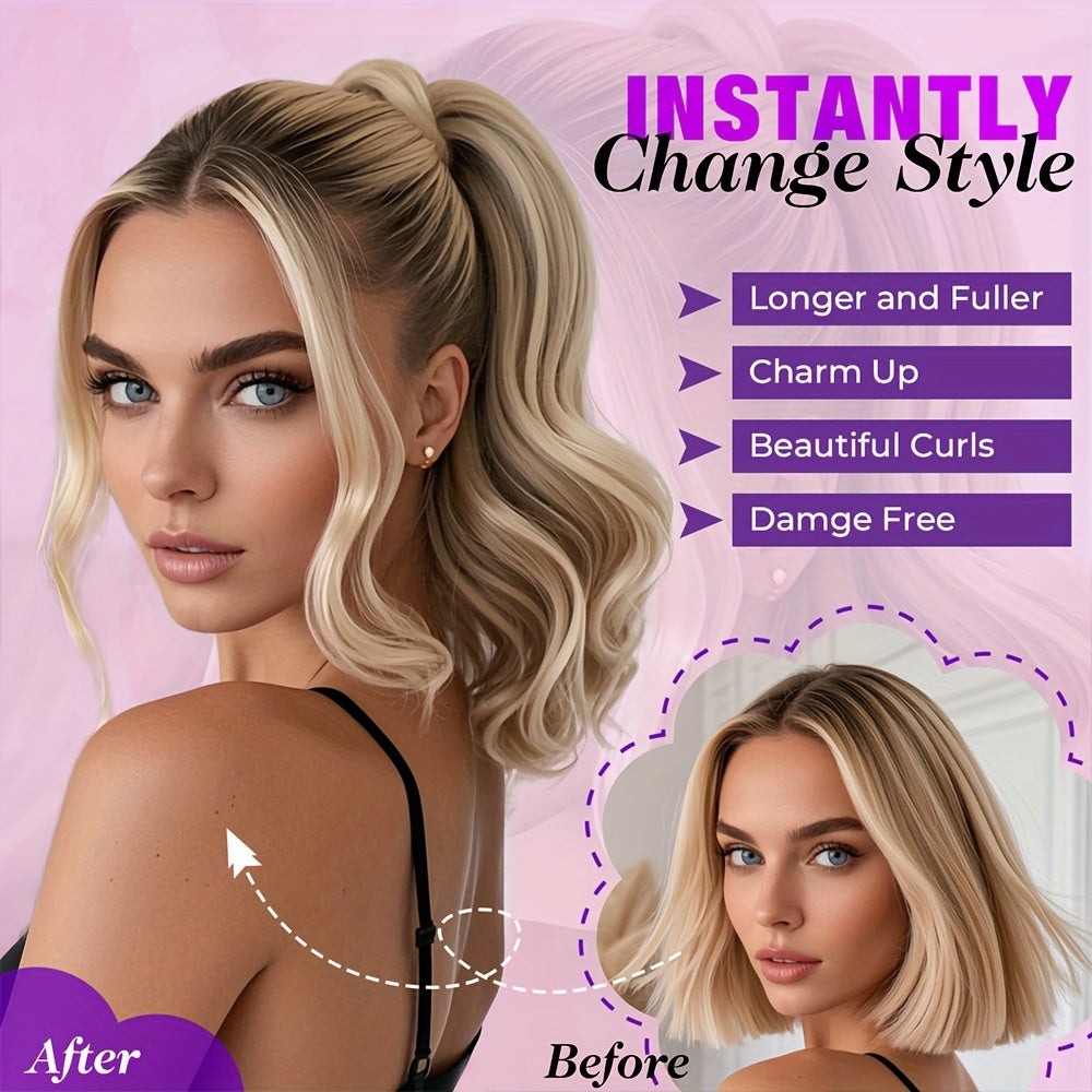 Short Loose-Curl Ponytail Extension for Women, 12-Inch Wavy Hairpiece with Black, Brown, Blonde and Gray Color Options for Everyday and Occasion Styling