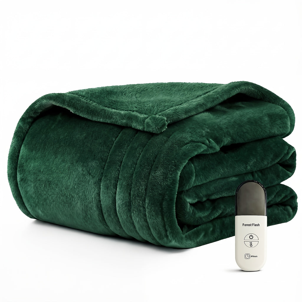 Button-Control Heated Blanket with Double-Sided Flannel, Listed 4 Heat Levels and 4-Hour Auto-Off, Electric Throw and Larger Size Options for Indoor Comfort