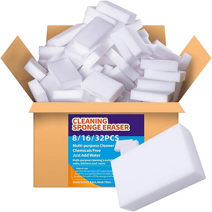 Sponge Eraser Cleaning Pads in 8, 16 or 32-Piece Packs, Water-Activated Cut-to-Fit Foam for Compatible Kitchen and Bathroom Surfaces