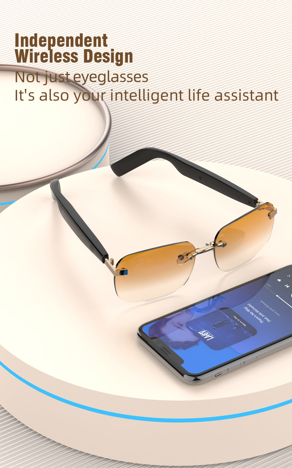 Touch-Control Wireless Audio Glasses with Listed Built-In Microphone, Music Playback and Hands-Free Calls in Gradient Blue, Gradient Purple or Brown-1