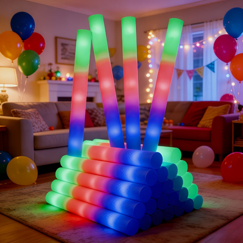 Multicolor LED Foam Glow Sticks, 30-Piece Colorful Party Wand Pack with Flashing Mode References for Weddings, Birthdays, Graduations and Holiday Celebrations