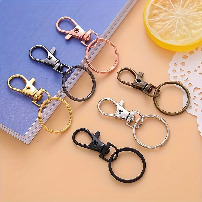 Keychain Hardware Kit 100 Pieces, Random Multicolor Set with 50 Swivel Keychains and 50 Metal Lobster Hooks for DIY Lanyards and Backpack Charms