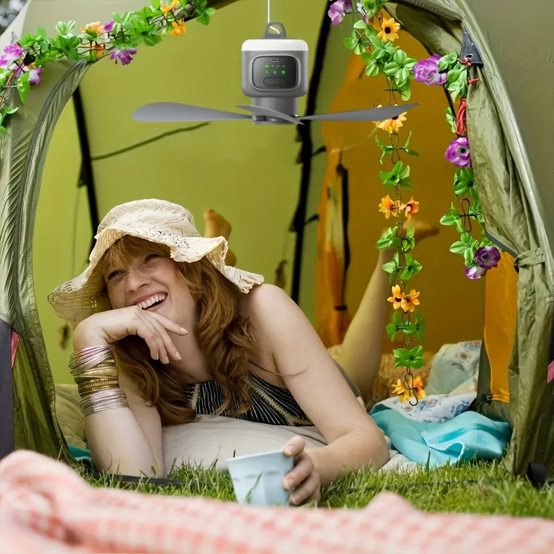 Large-Blade Rechargeable Camping Fan with Remote Control, Three Airflow Speeds and Listed 12000mAh Capacity for Home, Tent, Balcony, Office and Travel Use