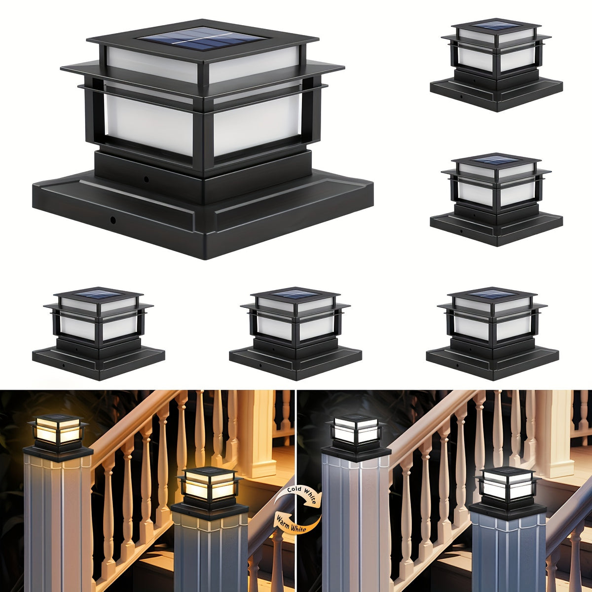 Solar Post Cap Lights 6 Pack for Fence and Deck Posts, Outdoor LED Accent Lighting for Decorative Garden, Porch, Patio and Stair-Area Settings