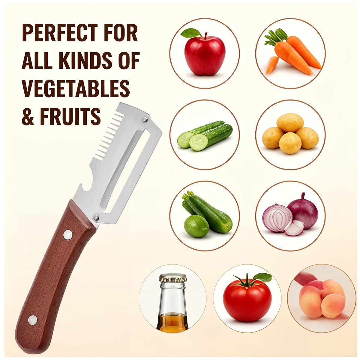 3-in-1 Stainless Steel Vegetable Peeler Set, 2-Piece Manual Kitchen Tools with Potato Peeling, Vegetable Slicing and Bottle Opener Functions for Home Cooking