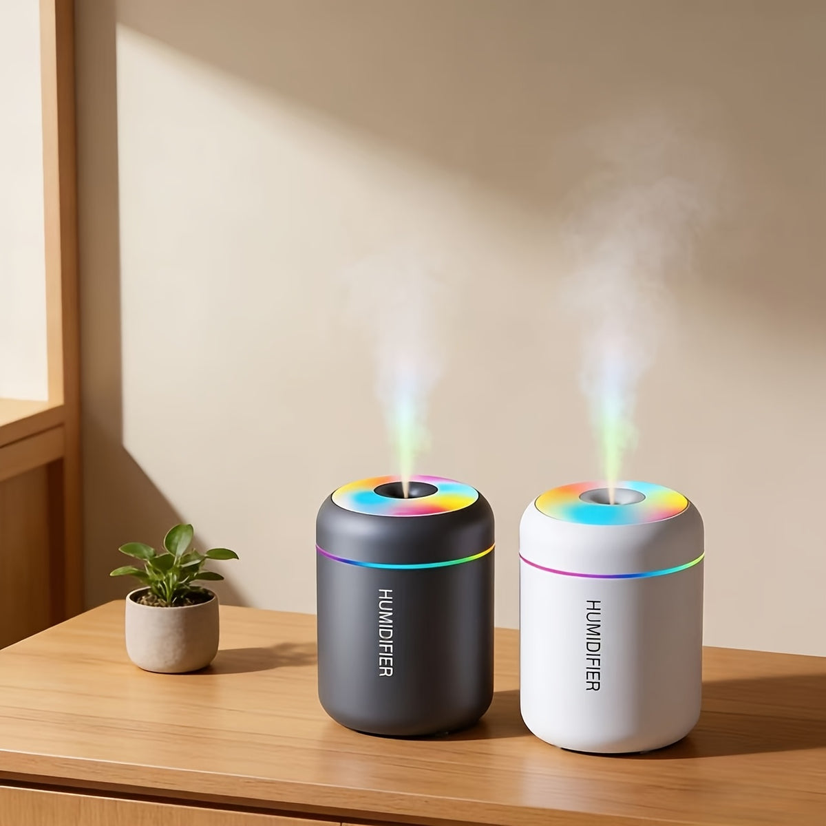 Cool Mist Aromatherapy Diffuser with 300ml Tank and Seven-Color LED Night Light, Black USB-Powered Humidifier for Bedroom, Desk and Home Office Atmosphere