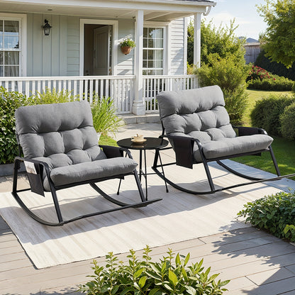 Patio Rocking Chair with Cushion in Papasan Egg Style, Grey, Beige, Khaki or Black with One or Two-Piece Options for Deck Lounging and Garden Reading
