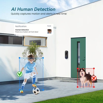 Dual-Band WiFi Video Doorbell 960P in Black with Two-Way Audio, Real-Time Viewing, Color Night Vision and AI Person and Vehicle Detection for Home Entry