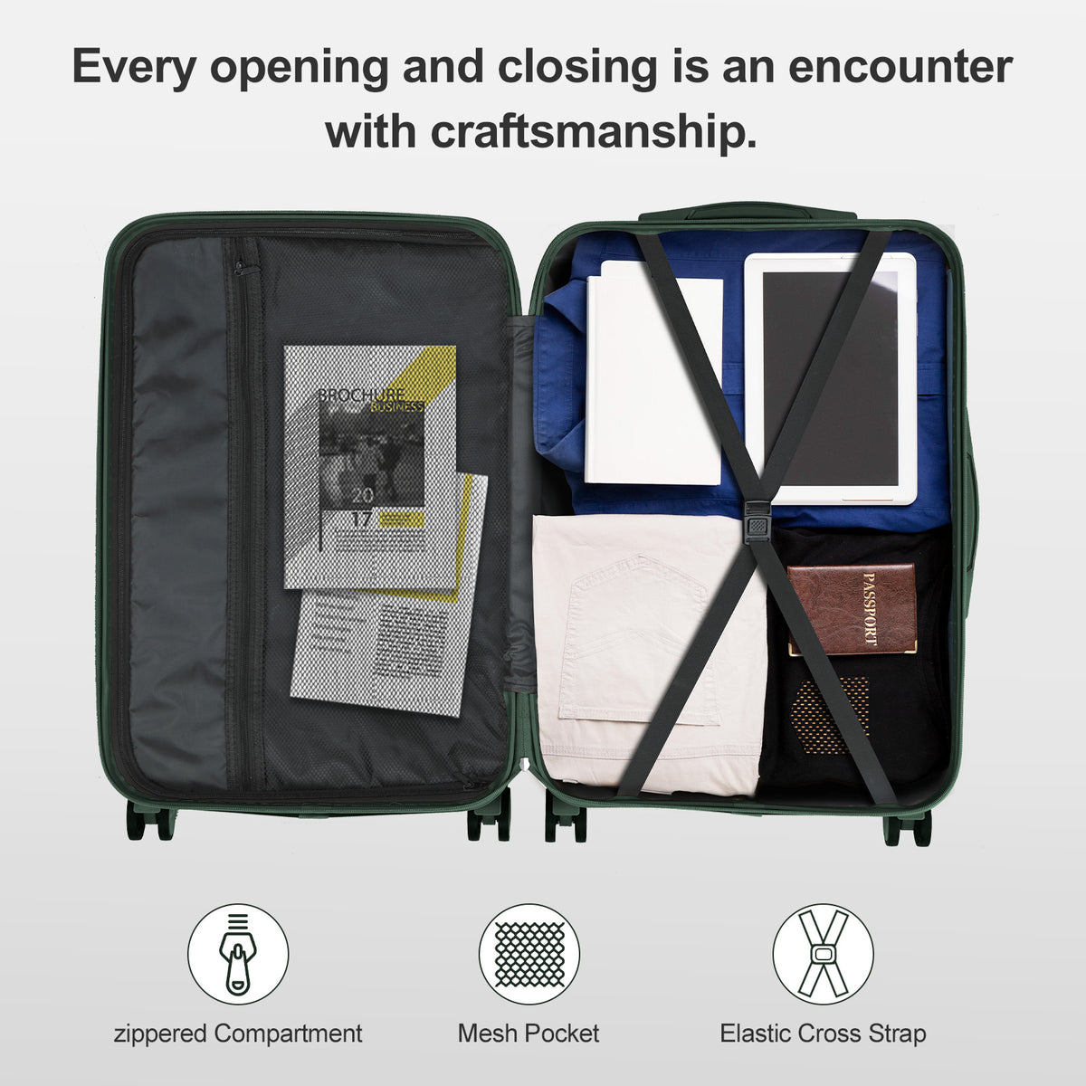 ABS Hardshell Spinner Luggage with Listed TSA Lock, 20, 24 or 28 Inch Size Options in Five Colors for Vacation Packing, Business Trips and Everyday Travel