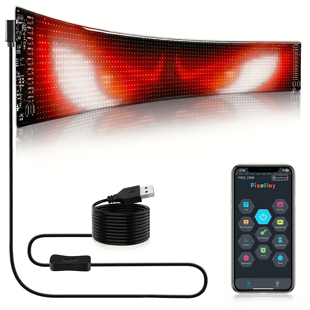 Flexible Programmable LED Sign Panel, 5V USB-Powered Matrix Display with Bluetooth App Control for Custom Text, Patterns and Animations in Stores and Events