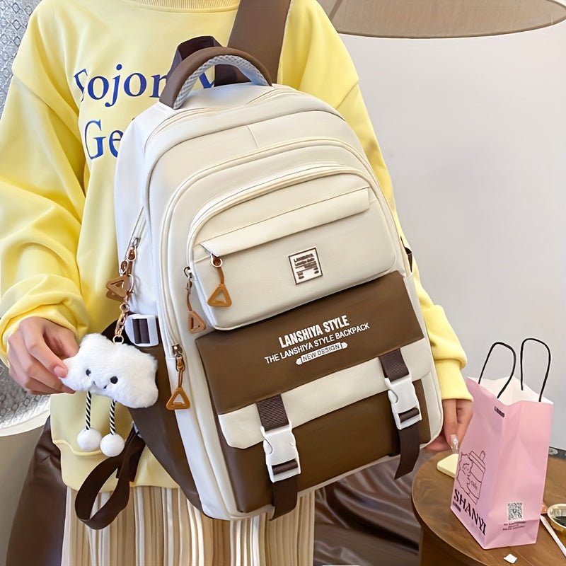 Student Backpack Set of 5 in Solid Colors with Listed Handbag, Coin Purse, Crossbody Bag and Pencil Case for Teen Back-to-School and Everyday Carry